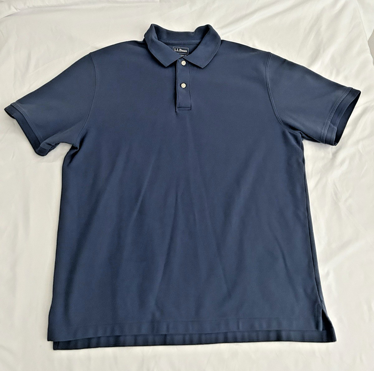 L.L.Bean Traditional Fit Blue Polo Shirt Men\'s Large Regular Short Sleeve Preppy