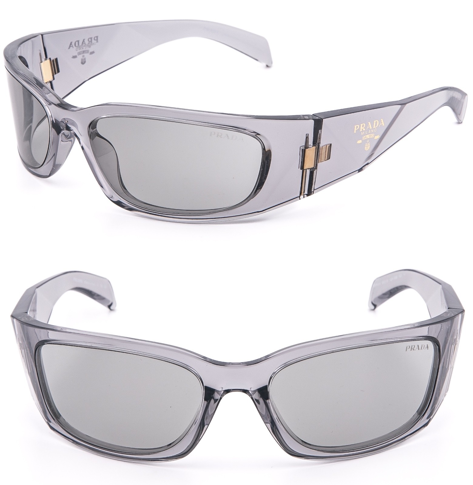 PRADA SYMBOLE Crystal Gray Mirror Wrap Triangle PRA14S A14 Fashion Sunglasses PRADA SYMBOLE Crystal Gray Mirror Wrap Triangle PRA14S A14 Fashion Sunglasses