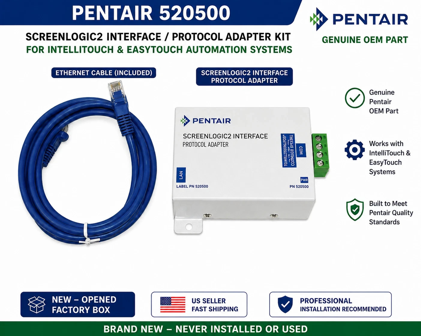 NEW Pentair 520500 ScreenLogic2 Interface / Protocol Adapter Kit Opened Box OEM