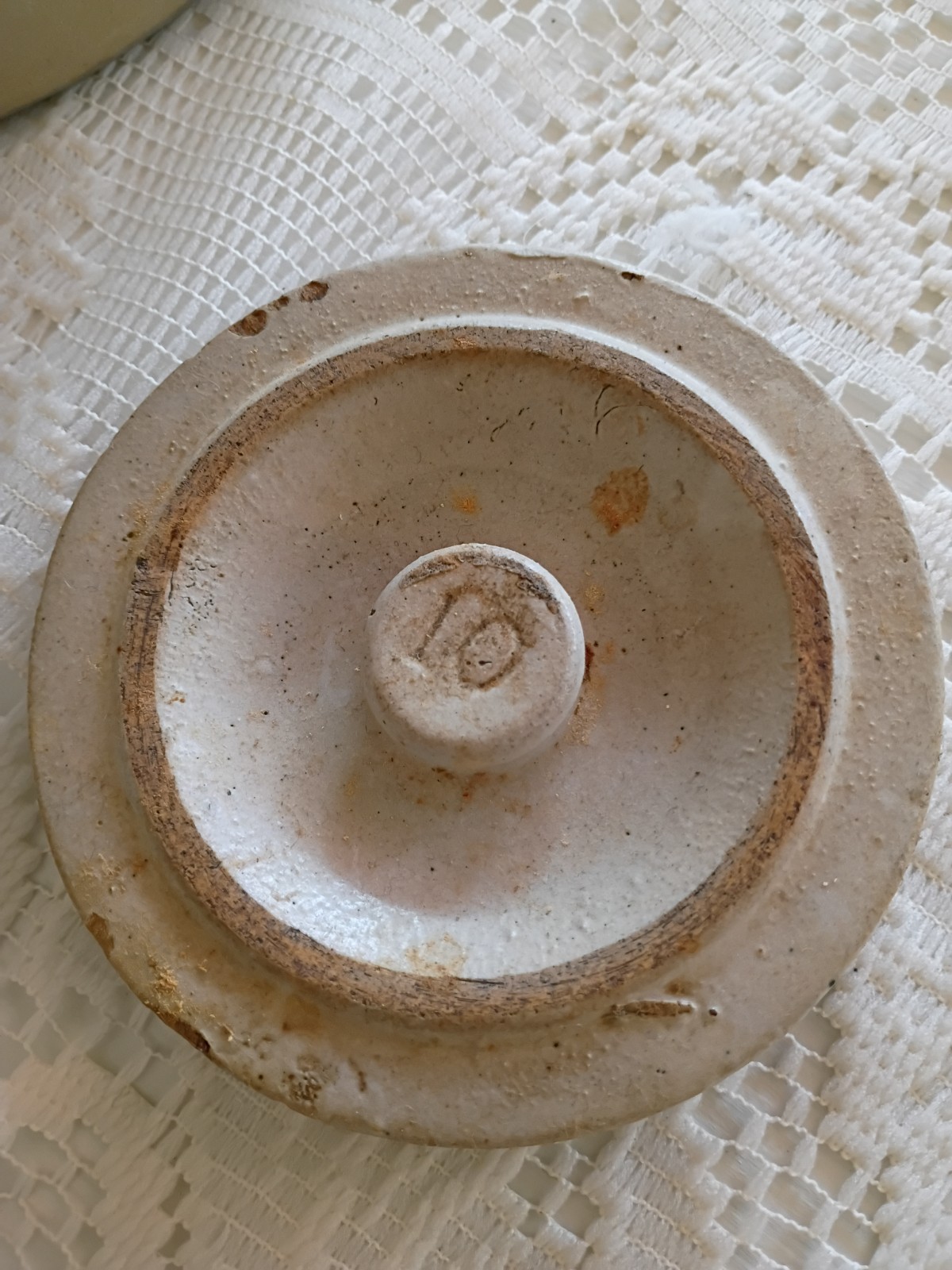 Antique Stoneware glazed Crock with Lid, 3 gallon. #10 on lid. 8\