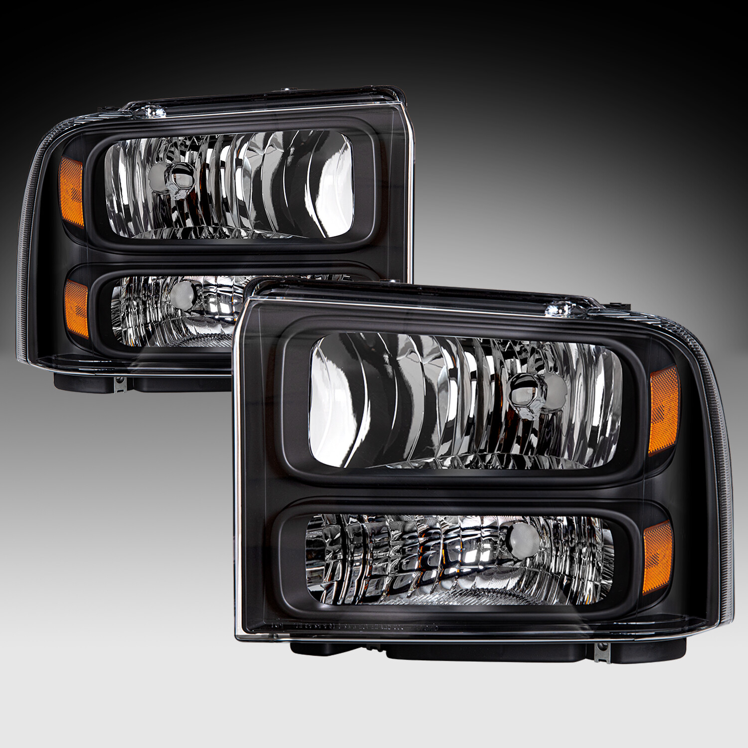 For 2005-2007 Ford F250 F350 F450 F550 Super Duty Black Headlights Lamps Pair