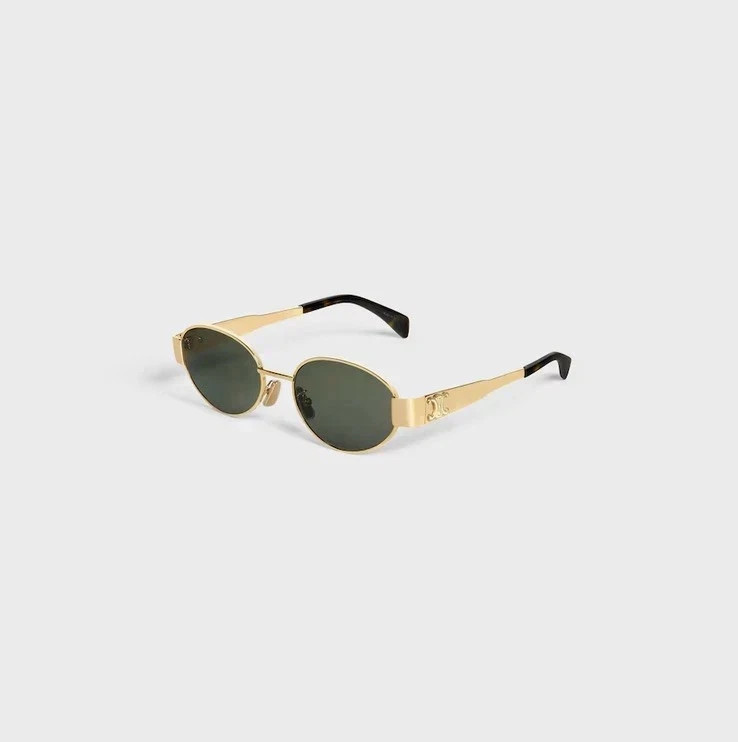 Celine CL40235U 30N Triomphe Metal Oval Sunglasses Gold Green Lens