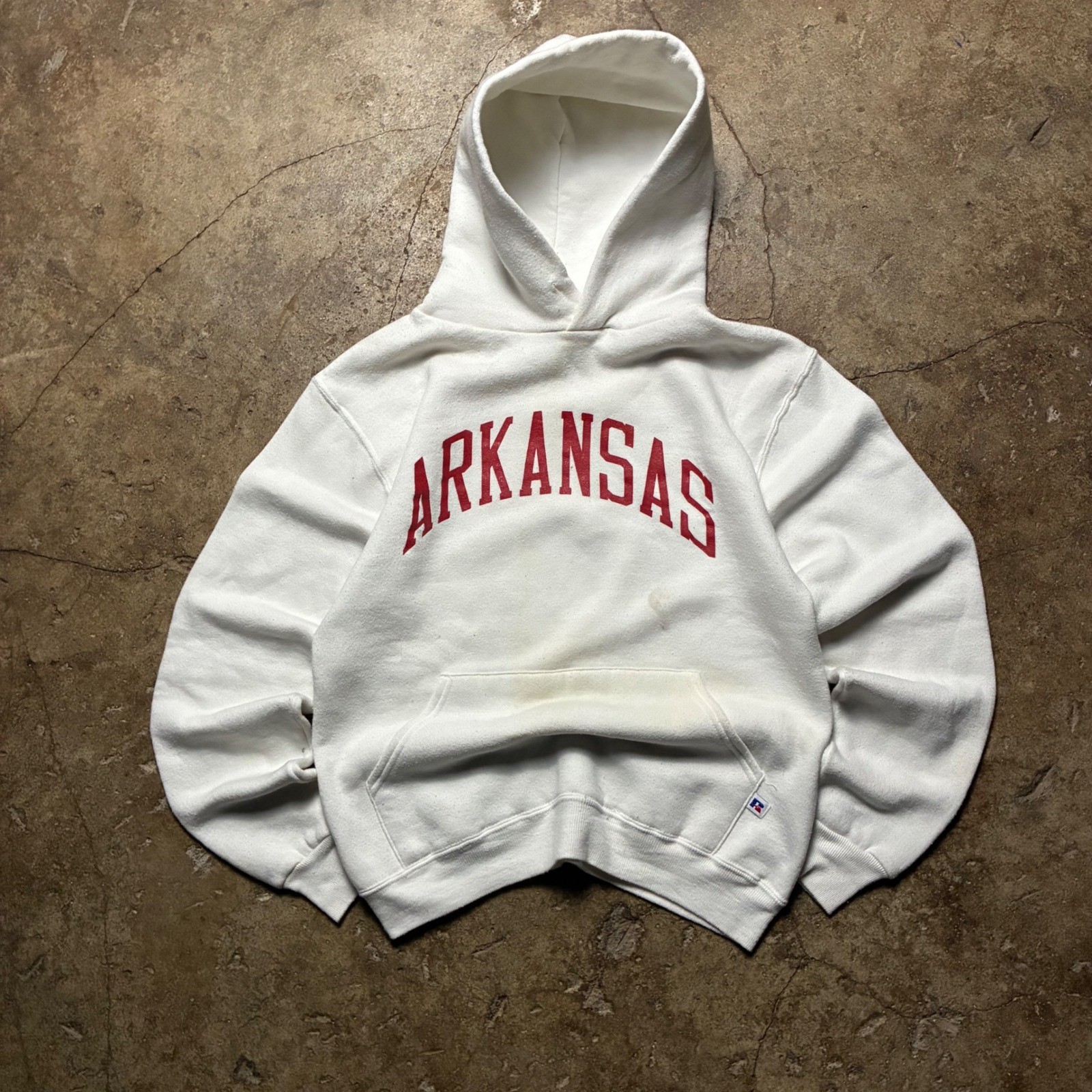 Vintage Russell Athletic Arkansas Hoodie White Red Made in USA Mens Small