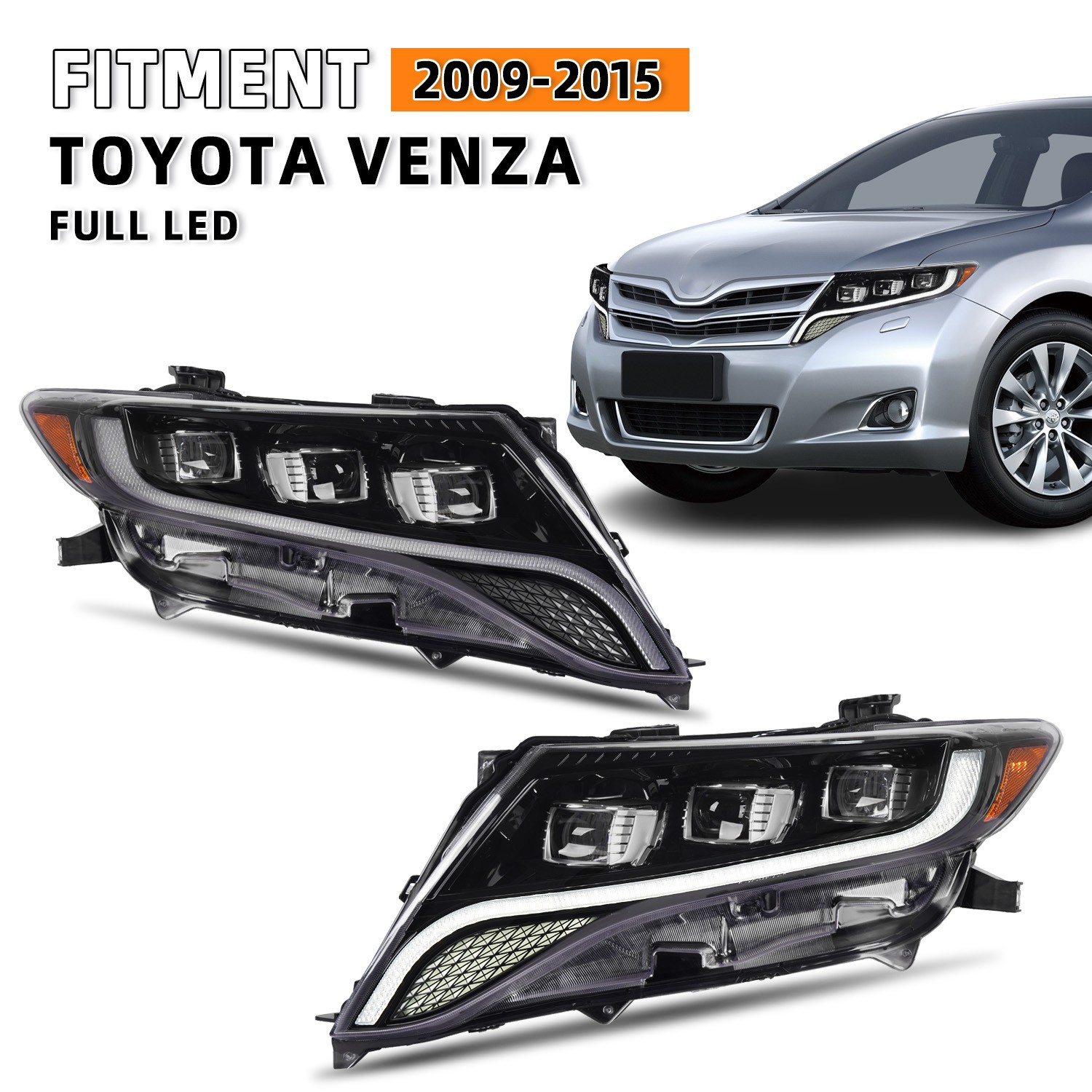 1 PAIR LED Projector Headlights For Toyota Venza 2009-2016 Head Lamps Animation