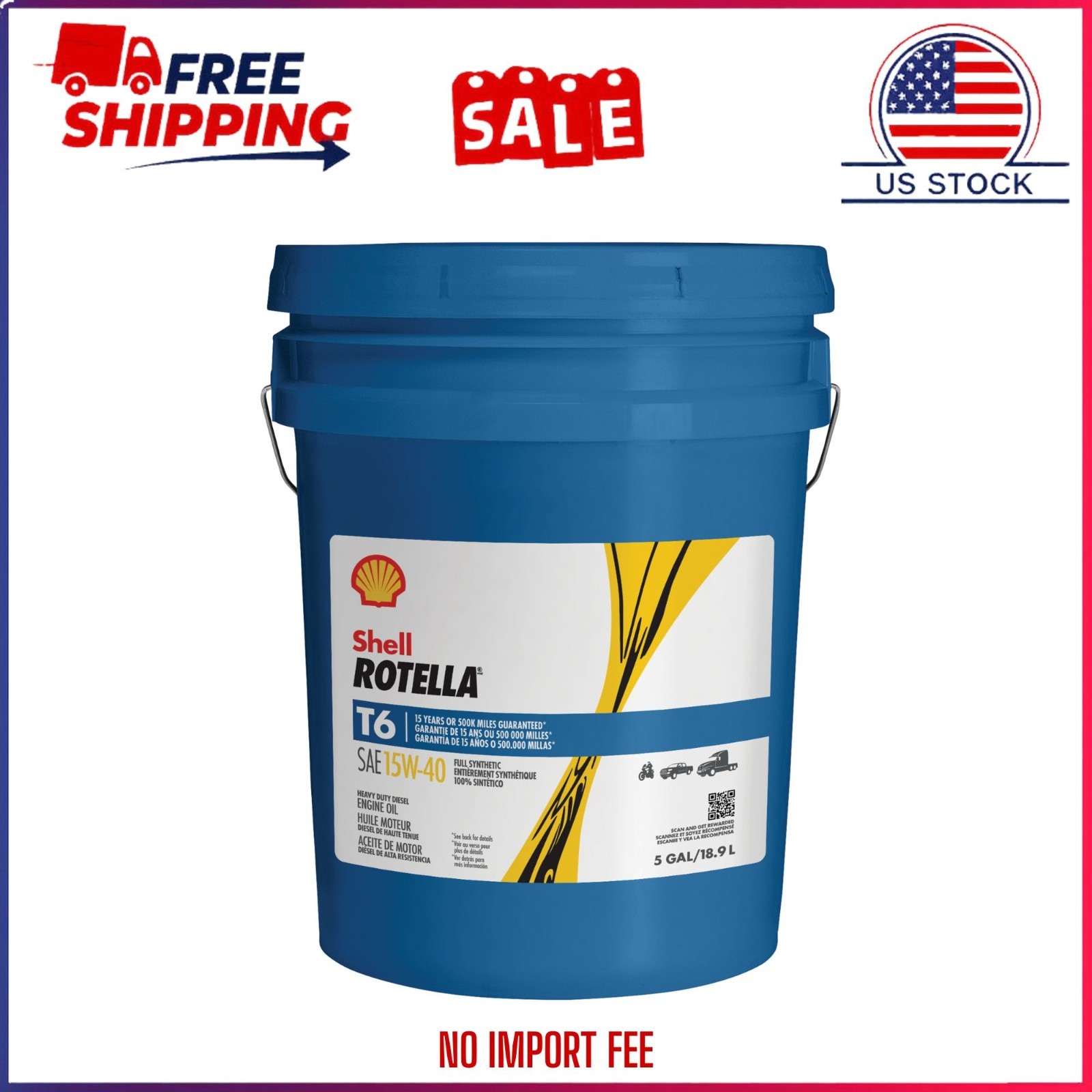 Shell Rotella T6 Full Synthetic 15W-40 Diesel Engine Oil, 5 Gallon Shell Rotella T6 Full Synthetic 15W-40 Diesel Engine Oil, 5 Gallon