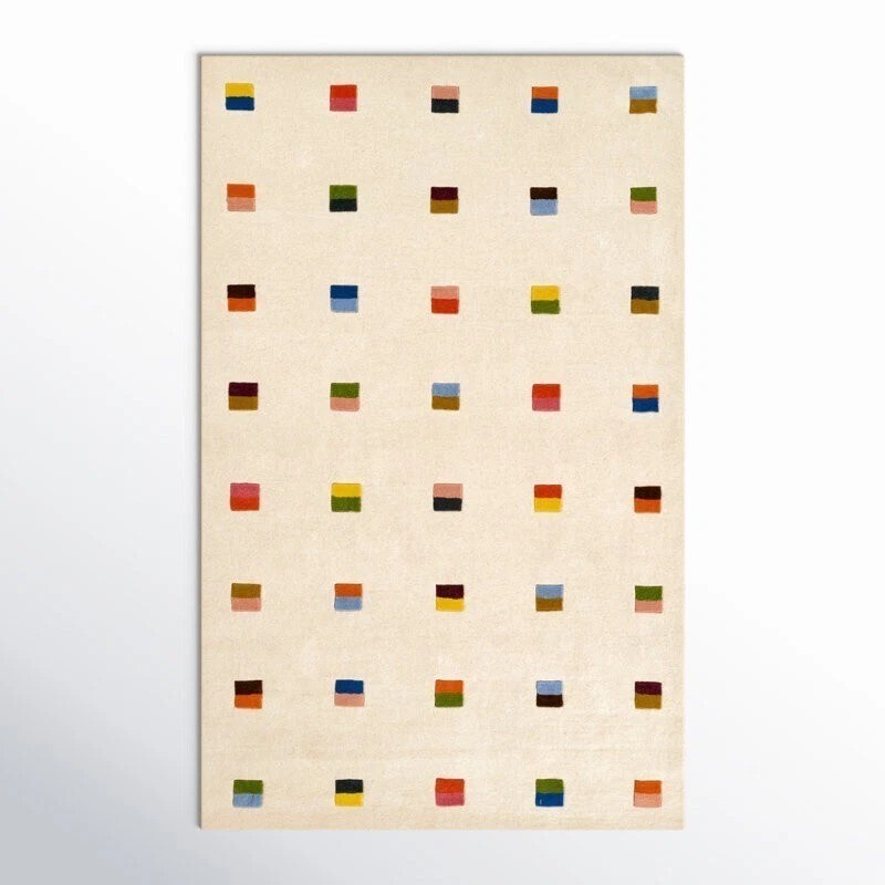Hand Tufted Colorful Geometric Rug Modern Cream Wool Area Rug Custom Size