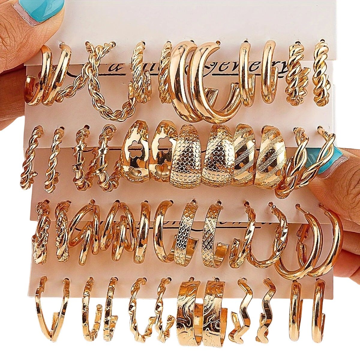 24 Pairs Golden Earrings Set Fashion C-shaped Alloy Earrings for Women's Jewelry