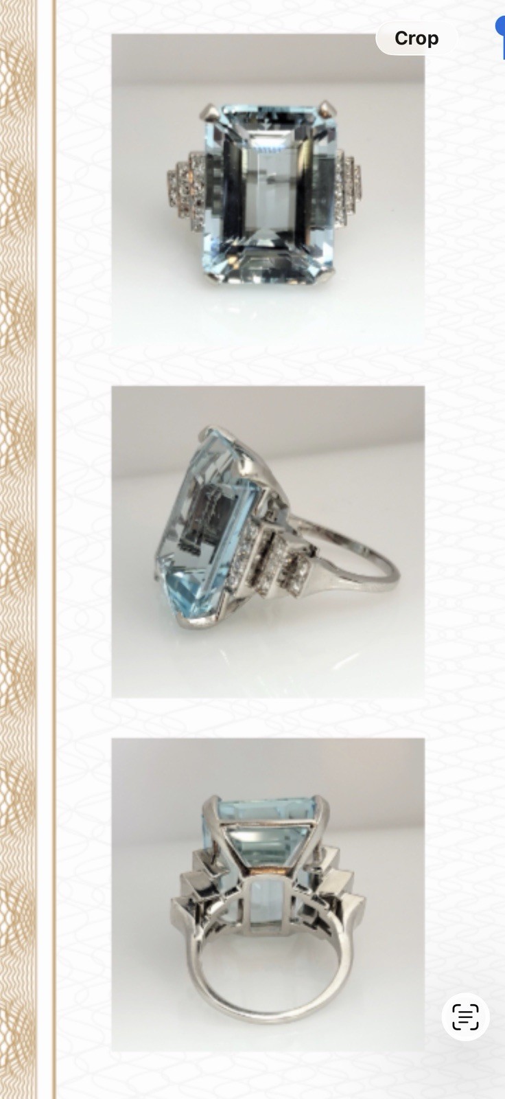 Platinum 29.81 ct Aquamarine Diamond Ring size 7.25