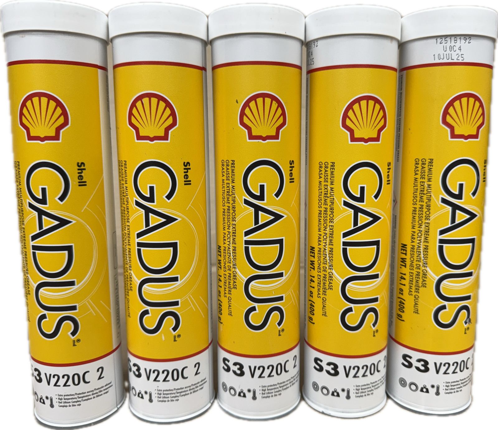 SHELL GADUS S3 V220C 2 PREMIUM MULTIPURPOSE EXTREME PRESSURE GREASE 5 PK 14.1oz SHELL GADUS S3 V220C 2 PREMIUM MULTIPURPOSE EXTREME PRESSURE GREASE 5 PK 14.1oz