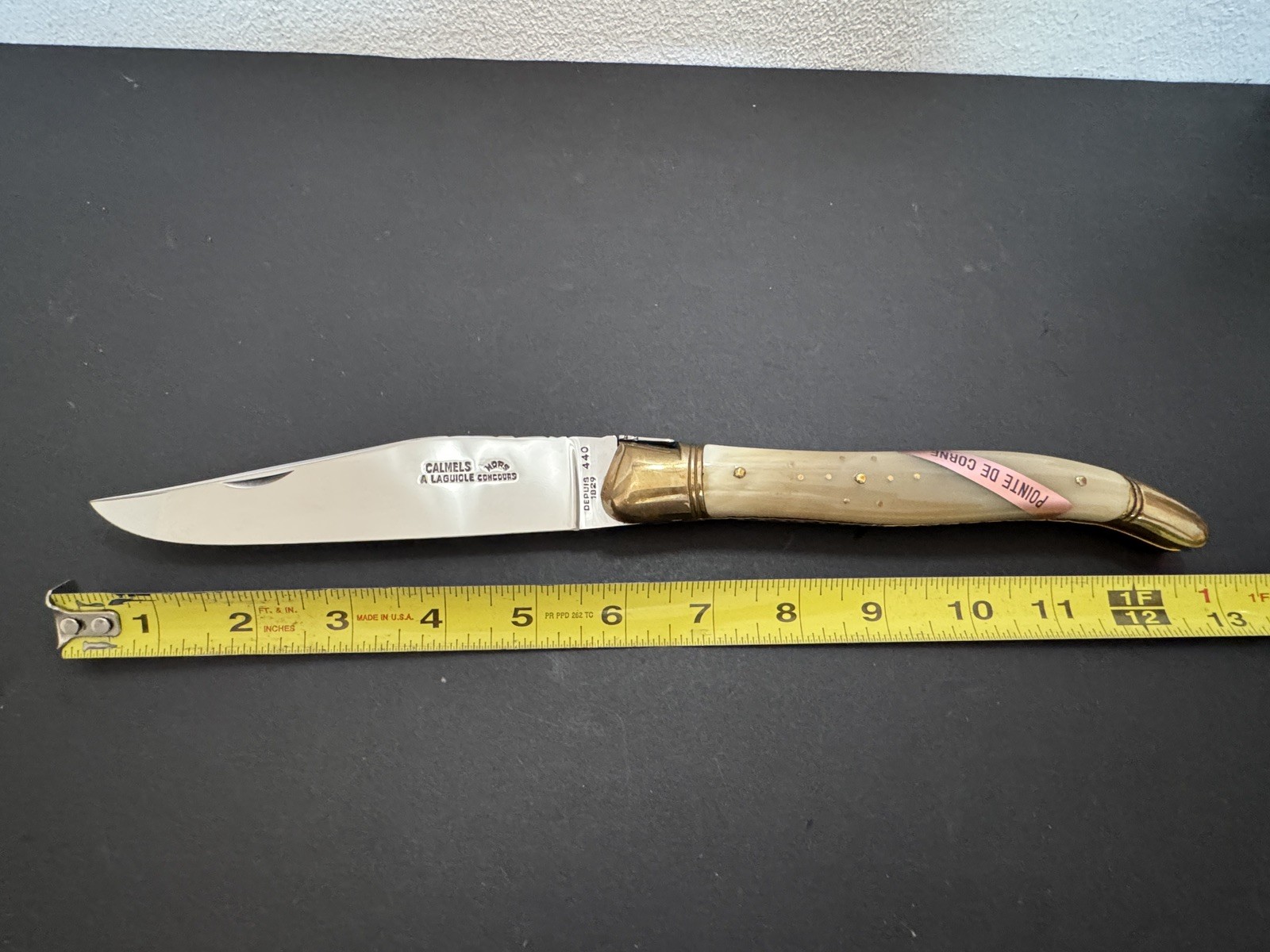 Jumbo Laguiole Calmels Hors Concours Brass Horn knife with Sheath 13 Inches