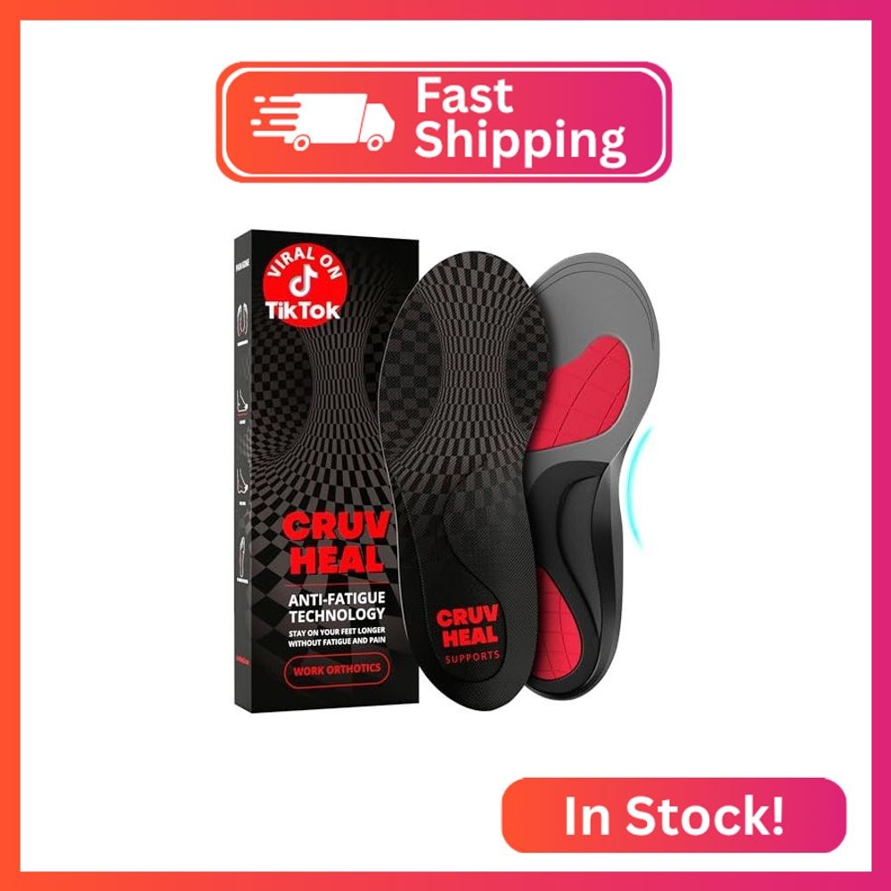 CRUVHEAL Work Orthotic Plantar Fasciitis Boot Insoles Arch Support Gray, XL