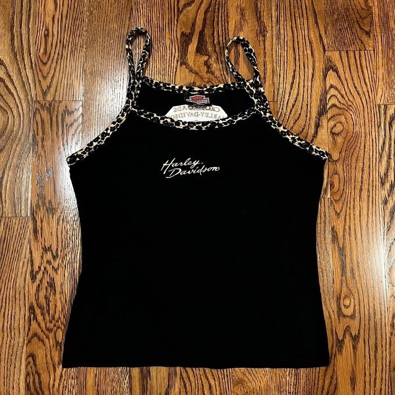 Harley-Davidson Women\'s XL Black Leopard Trim Tank Top Harley-Davidson Women\'s XL Black Leopard Trim Tank Top