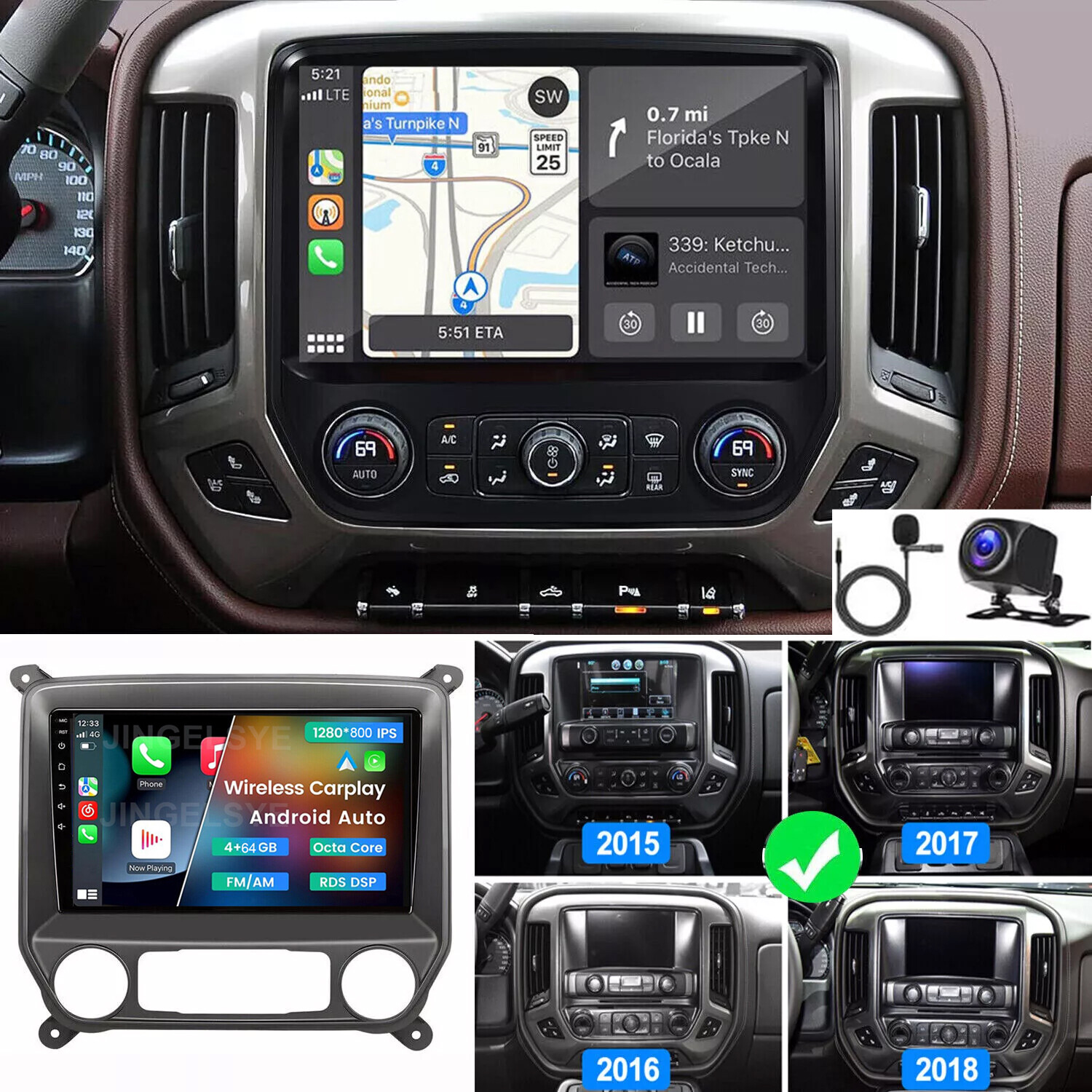 For 2014-2018 Chevrolet Silverado GMC Sierra Carplay Car Stereo Radio Android 13