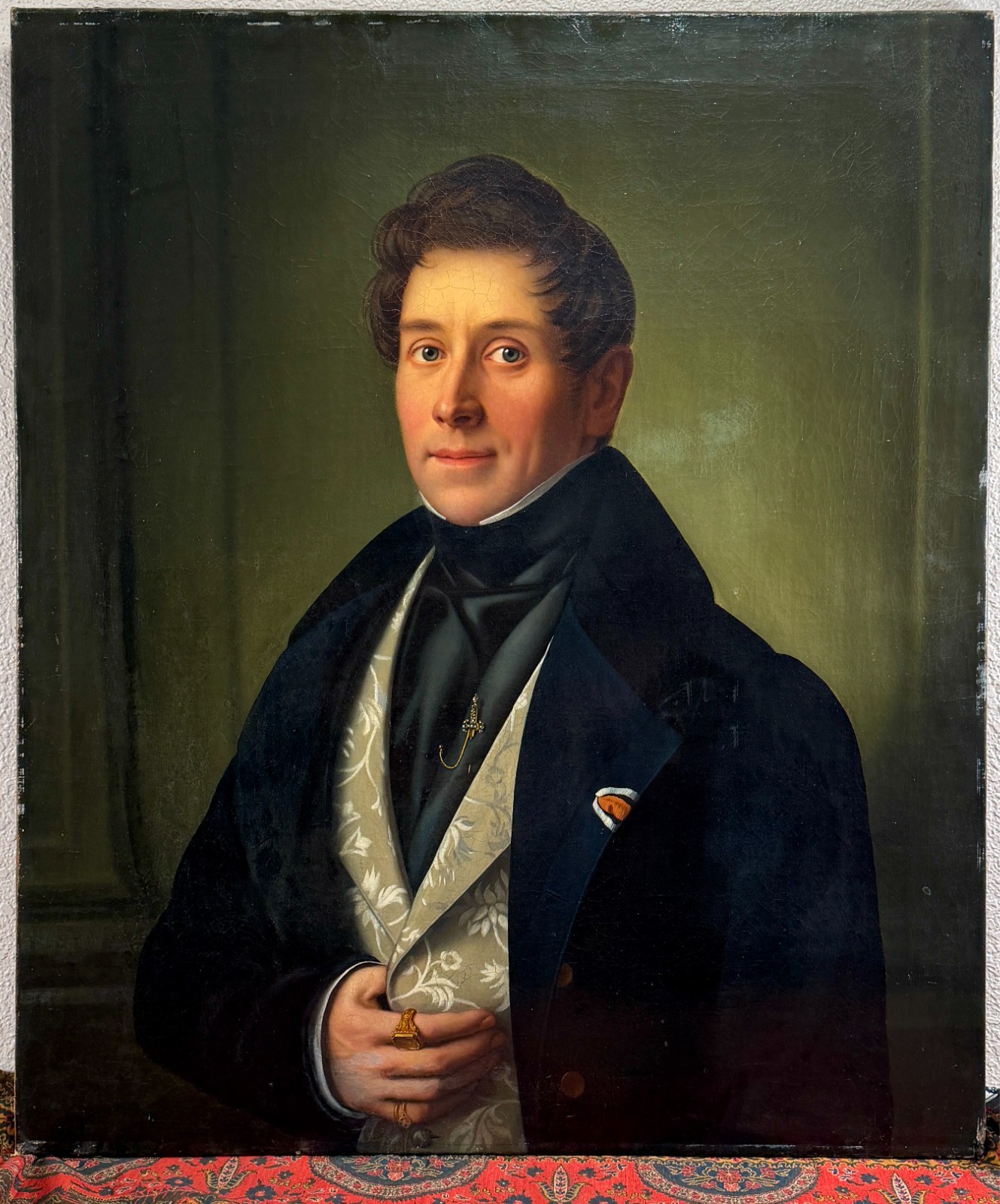 Antique Regency Oil Portrait Painting 19th Century Gentleman French English Man