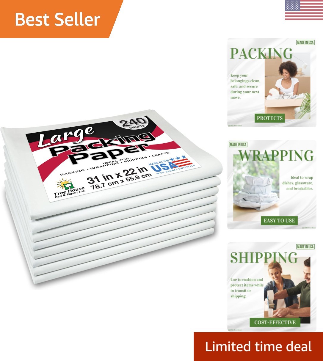 240 Large Eco-Friendly Packing Paper Sheets - Perfect for Moving & Storage