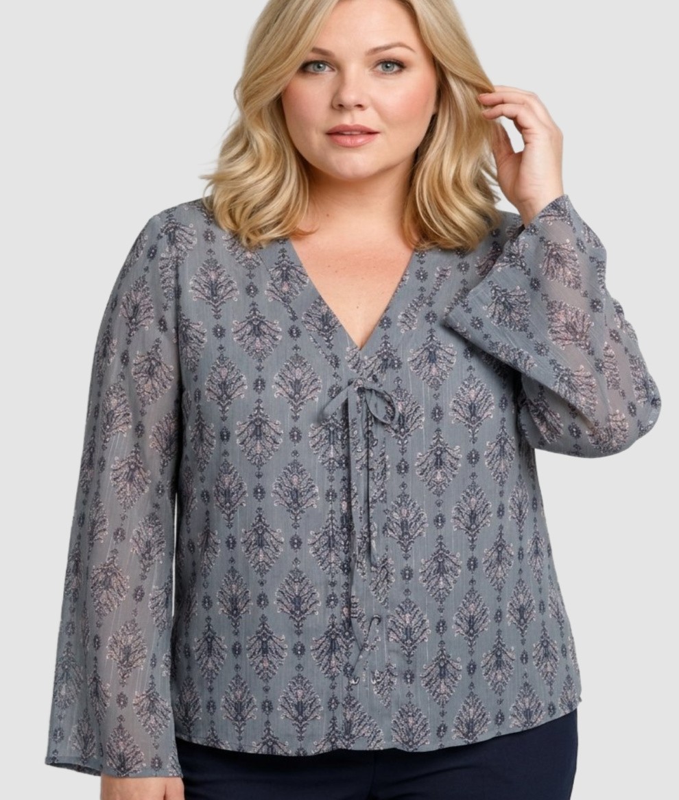 MAURICE\'S Plus 3 (22/24W) Princess Sleeves Stone Blue Floral Top MAURICE\'S Plus 3 (22/24W) Princess Sleeves Stone Blue Floral Top