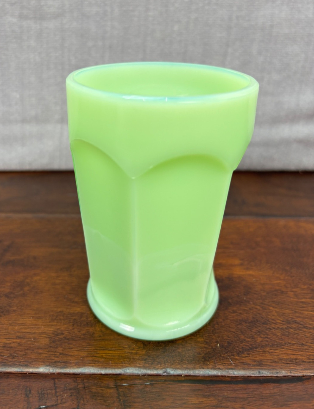 Vintage Fenton Jadeite Green Glass Paneled Water Tumbler Cup MCM Retro Decor