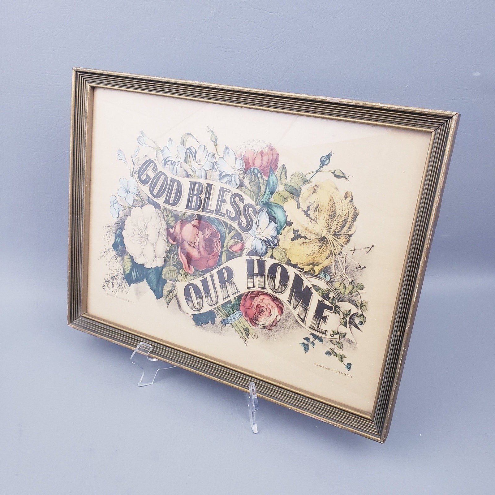 ANTIQUE Original CURRIER & IVES Print God Bless Our Home