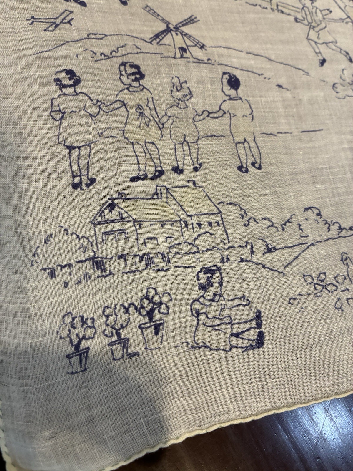 Vtg Mid Century Childrens Handkerchief Windmill & Play Novelty Print 9x9 Cotton