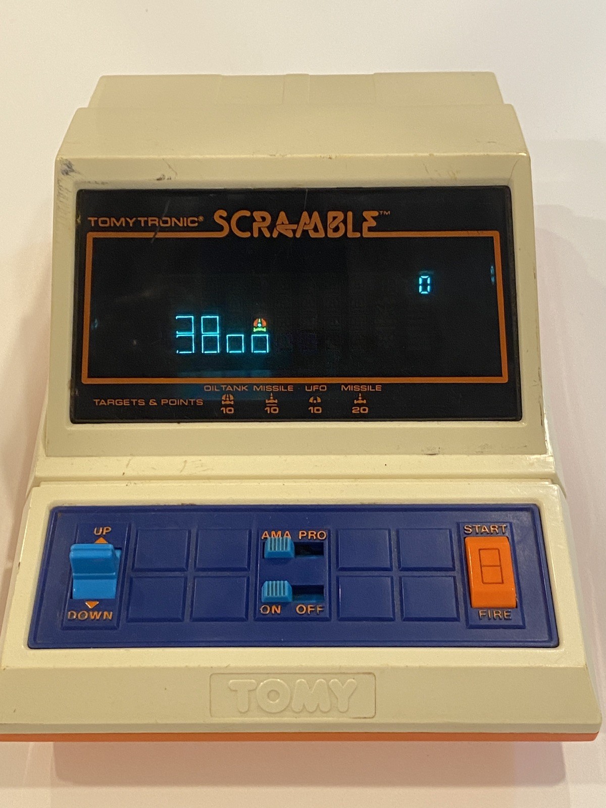 Vintage 1982 TOMY Tomytronic SCRAMBLE Handheld Electronic VFD Game - WORKS