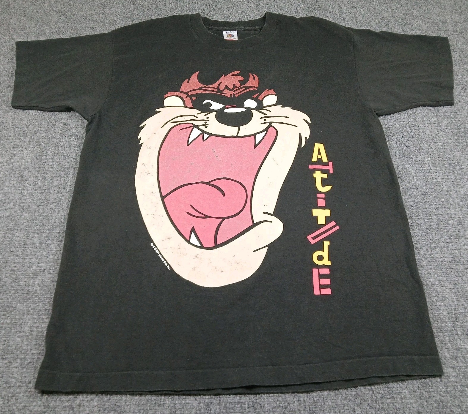 Vintage Tasmanian Devil Cartoon Single Stitch Mens Black T Shirt Size XL 90\'s