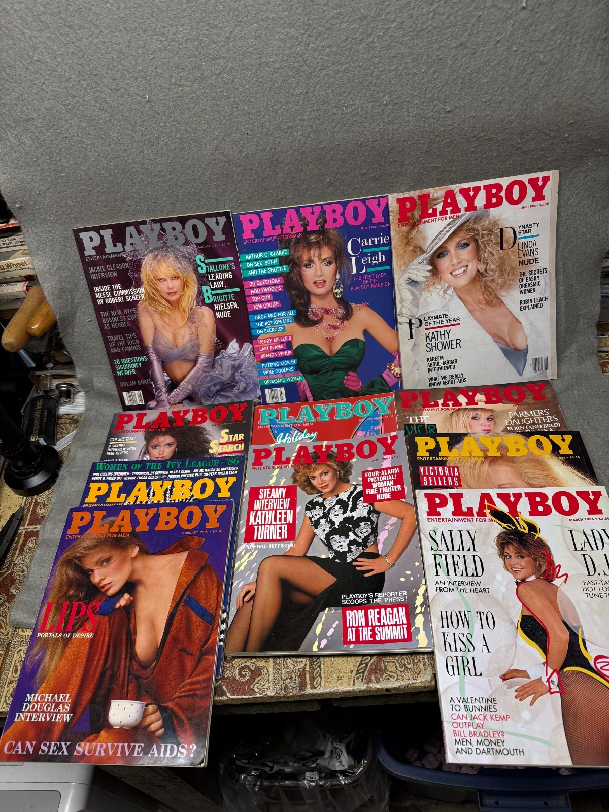VINTAGE 1986 PLAYBOY MAGAZINES LOT OF 11 CENTERFOLDS INTACT