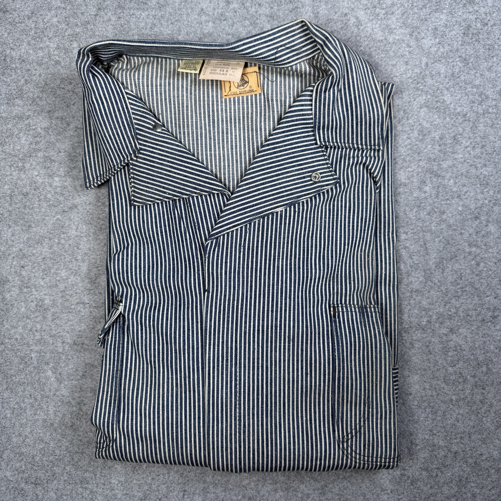 Vintage 50s Blue Bell Wrangler Coveralls Hickory Stripe Sanforized Size 52 R NOS