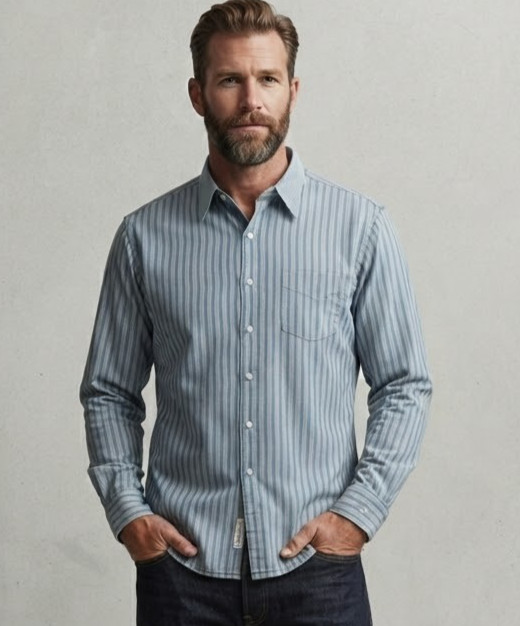 Ralph Lauren Double RL RRL Mens Stripe Blue Western Workshirt Button Shirt 17