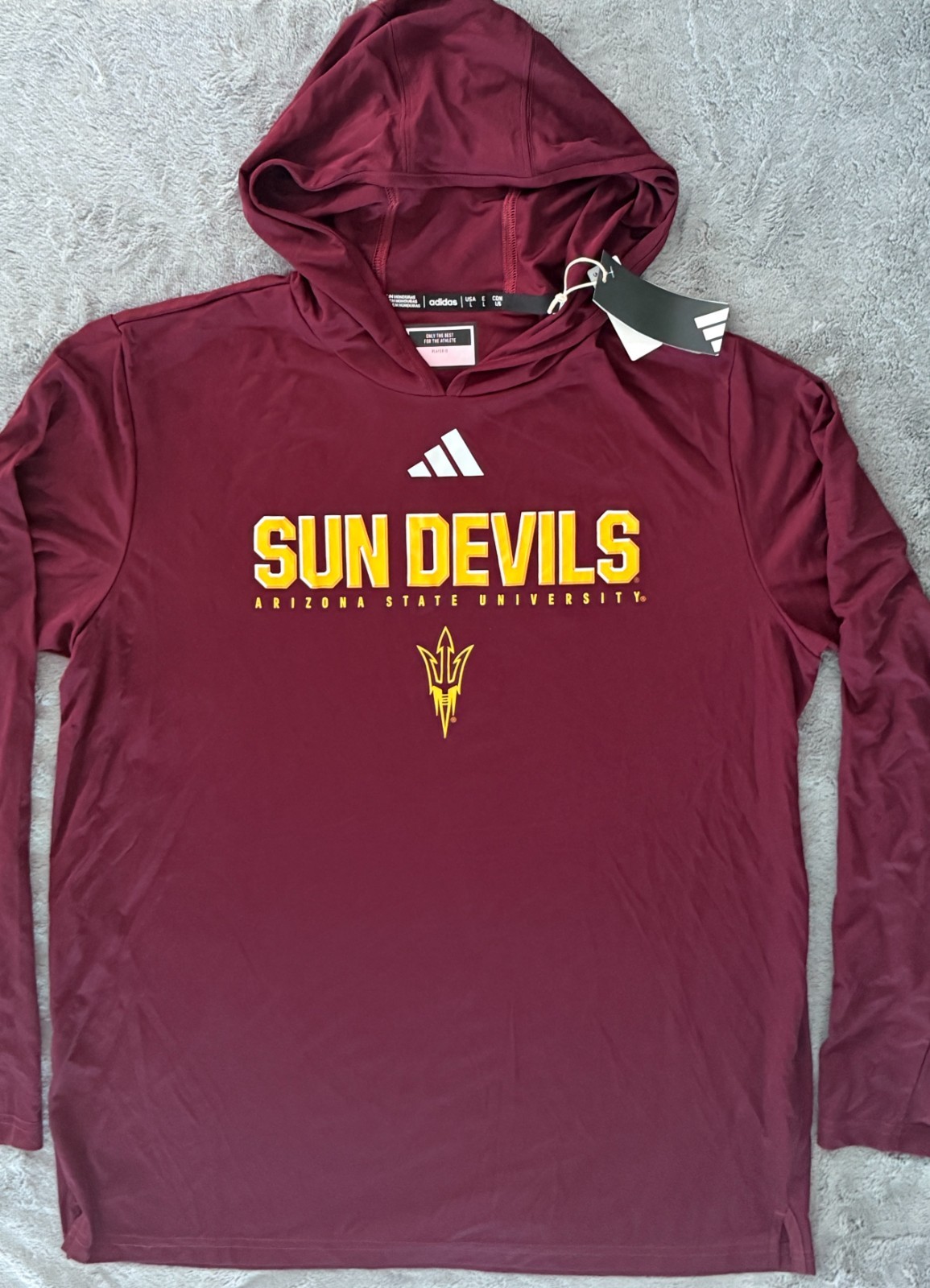 Adidas mens $60 ASU Arizona State Sun Devils long sleeve hoodie tee Maroon sz L