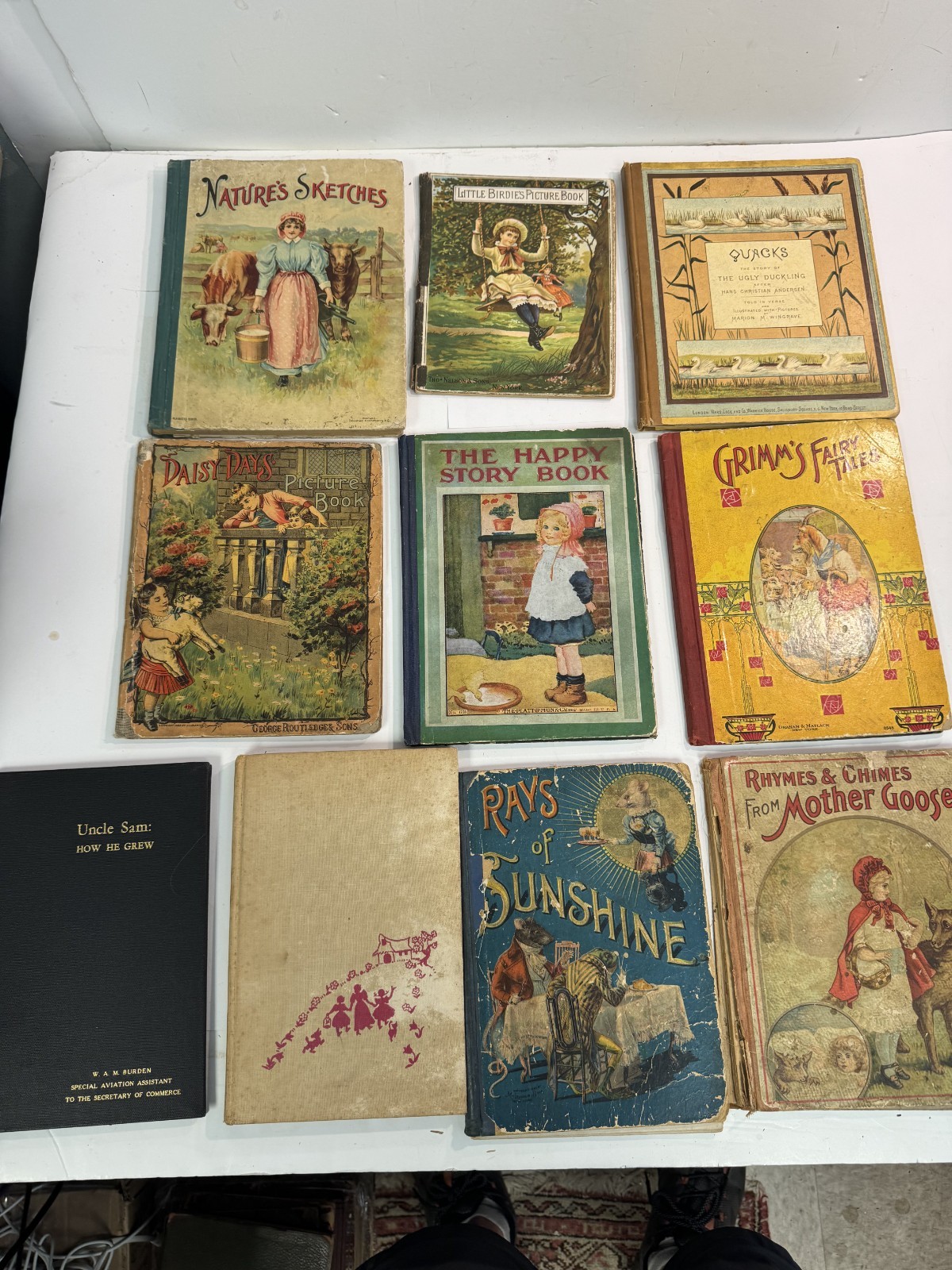 Antique Vtg Book Lot x10 Classic Children\'s Fairy Tales Grimms Picture Quacks HC