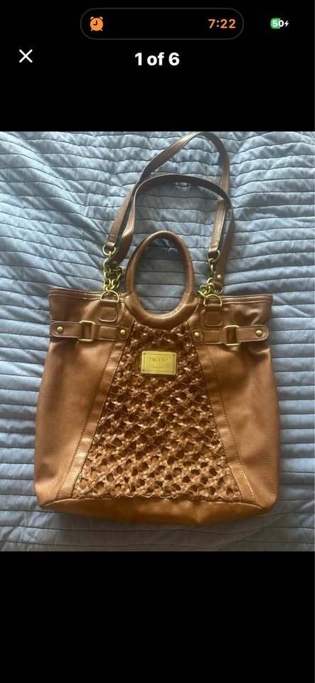 Y2k tan Nicole by Nicole Miller Brown Woven Tote Bag / purse