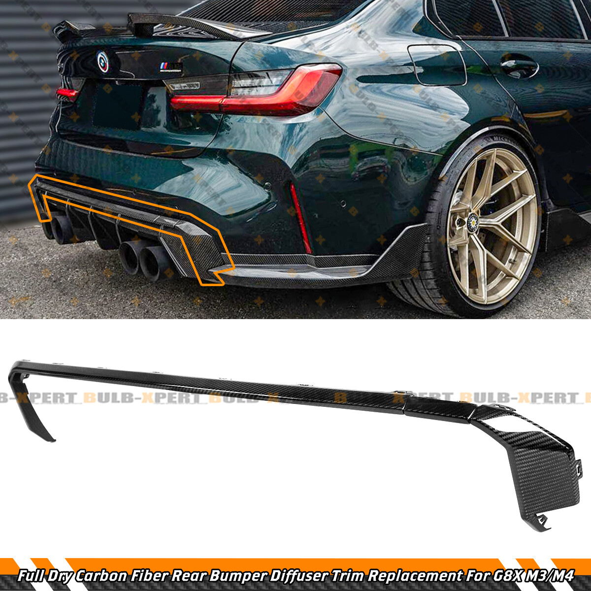 For 2021-26 BMW G8X M3 M4 Dry Carbon Fiber Rear Bumper Diffuser Trim Replacement