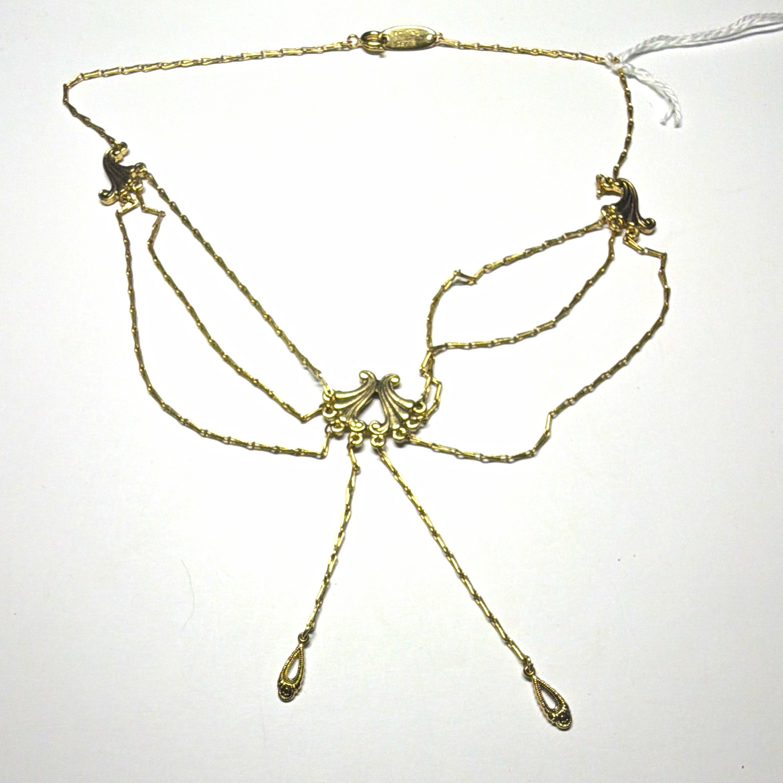 Vintage Signed Whiting & Davis Signed Gold Tone Bar Link Y-Drop Pendant Necklace