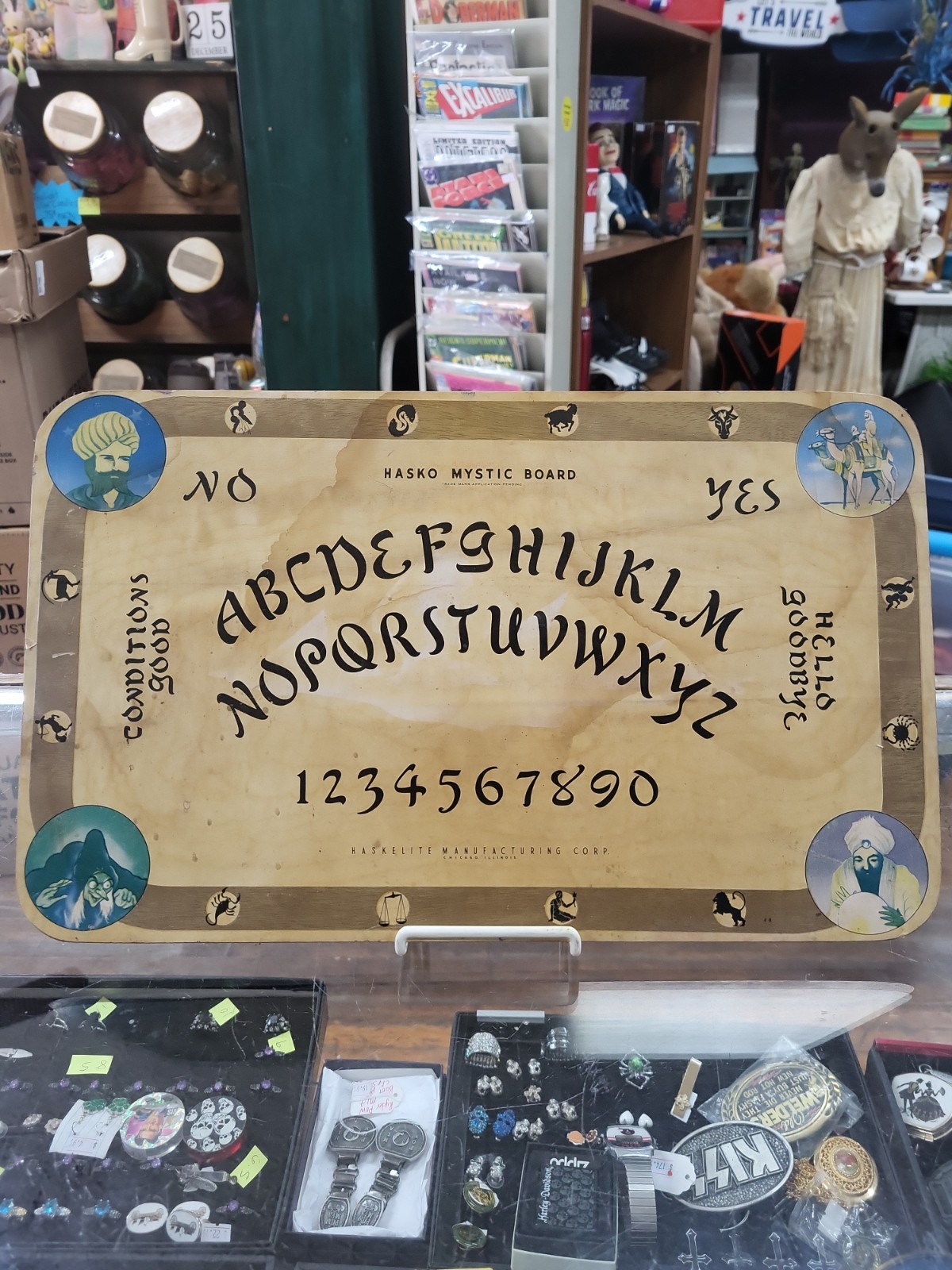 1940s HASKO Haskelite Mystic Tray Ouija Game board Zodiac lithographed Wood 