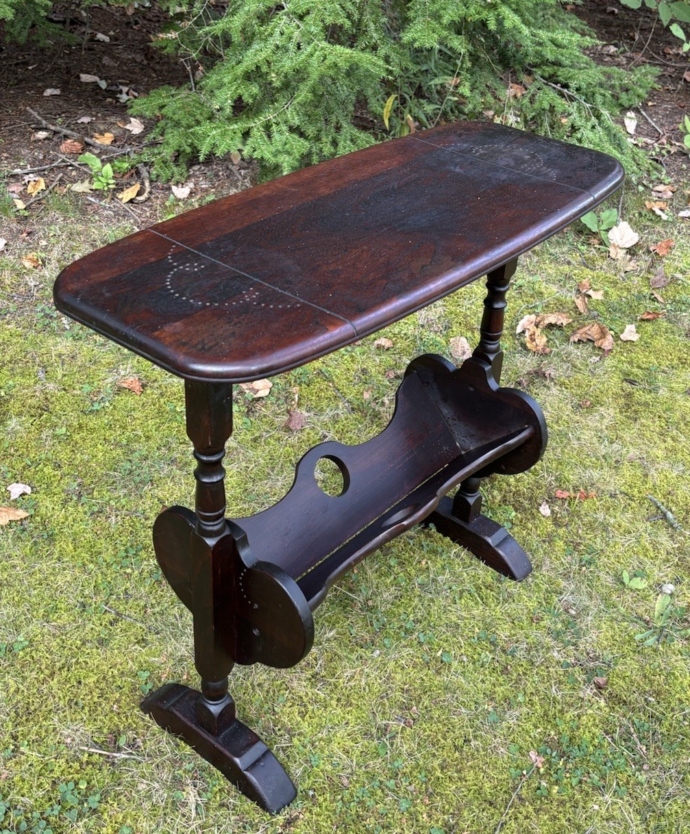 Antique Victorian Gothic Solid Wood Side Table Book Rack Trough Hand Carved Antique Victorian Gothic Solid Wood Side Table Book Rack Trough Hand Carved