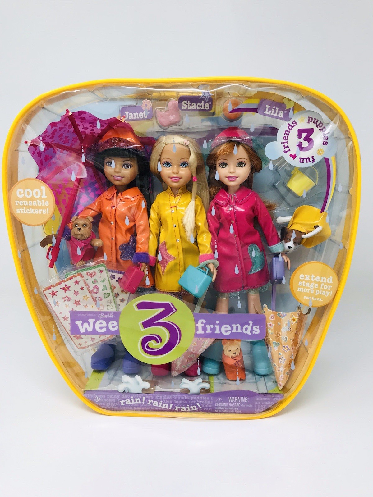Barbie We 3 Friends Rain Rain Rain 2005 Mattel G8456 Stacie, Janet & Lila NIB