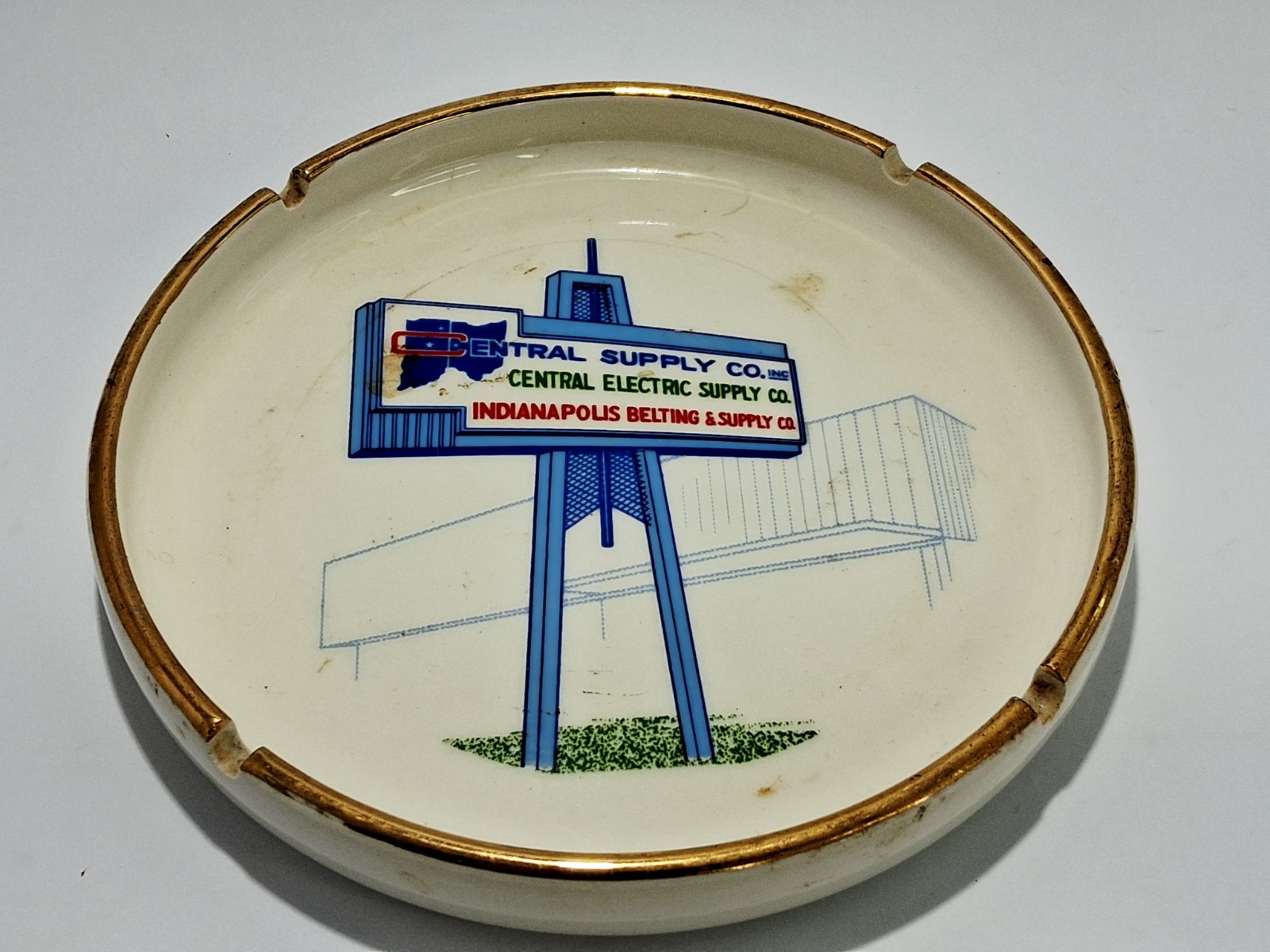 Vintage Ashtray Ceramic Central Supply Co. Inc.  Indianapolis Belting Supply-Cig