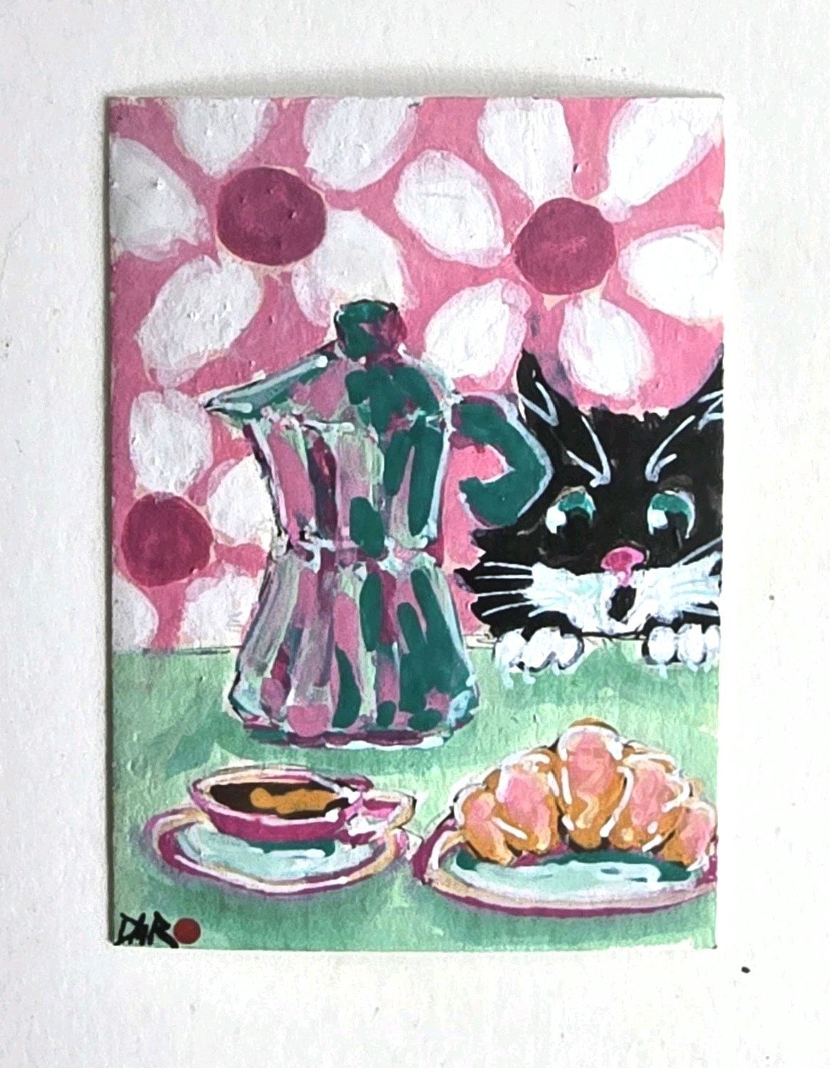 Original ACEO Cat Croissant Espresso Coffee Maker Dulce Maria Rico\