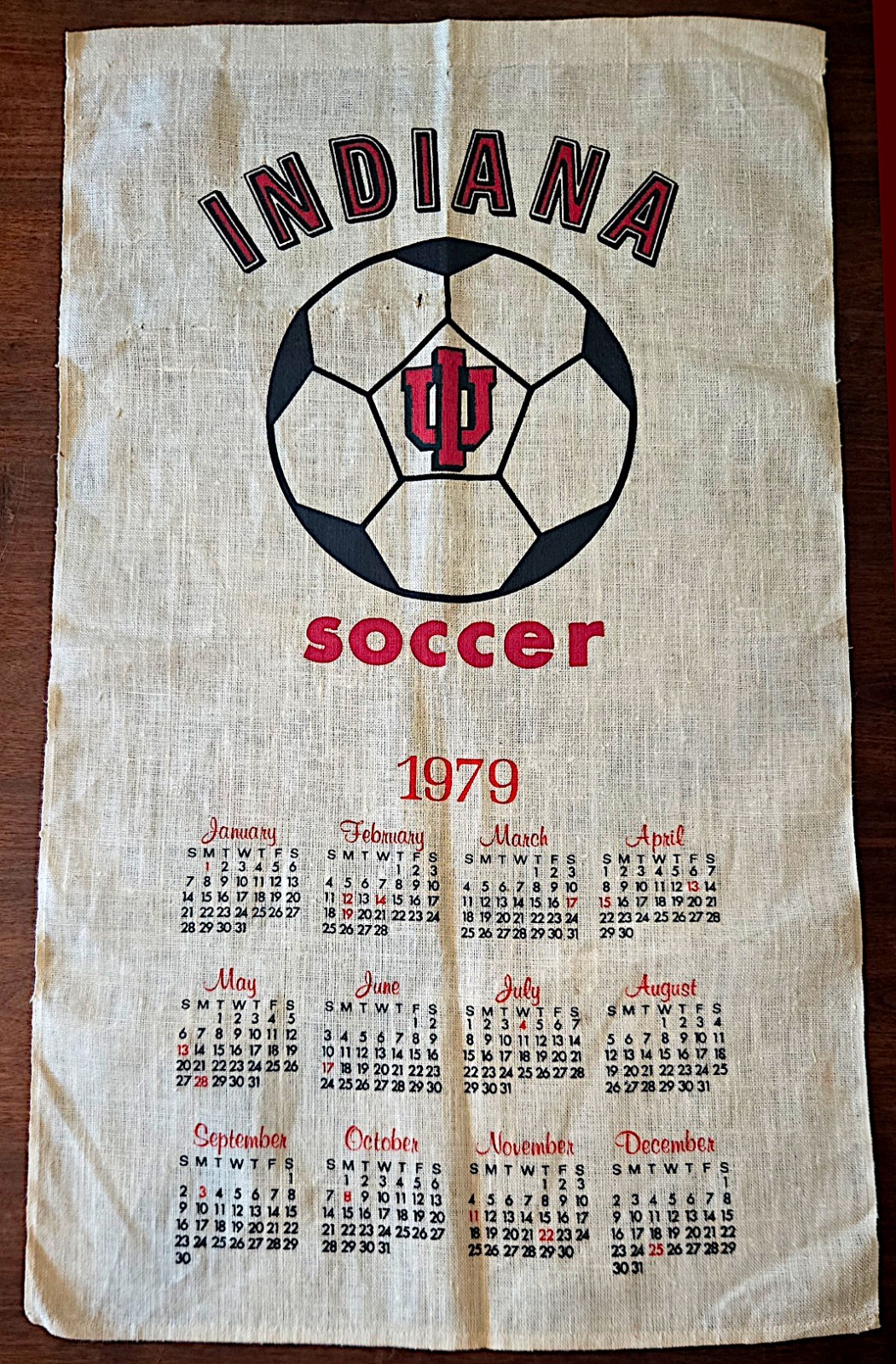 VINTAGE 1979 Indiana University Hoosiers Soccer Cloth Calendar *WOW