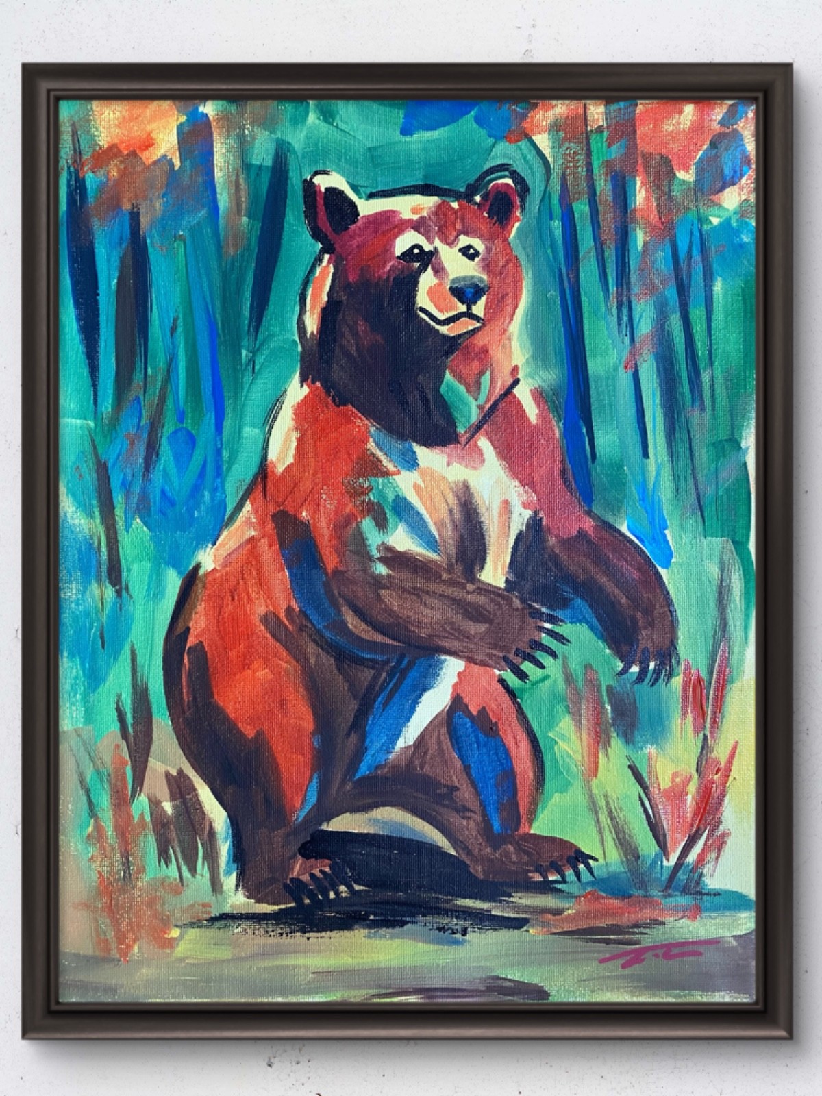 Standing Bear Fauvism Colorful Abstract Expressionist Original Art 14x11 Canvas