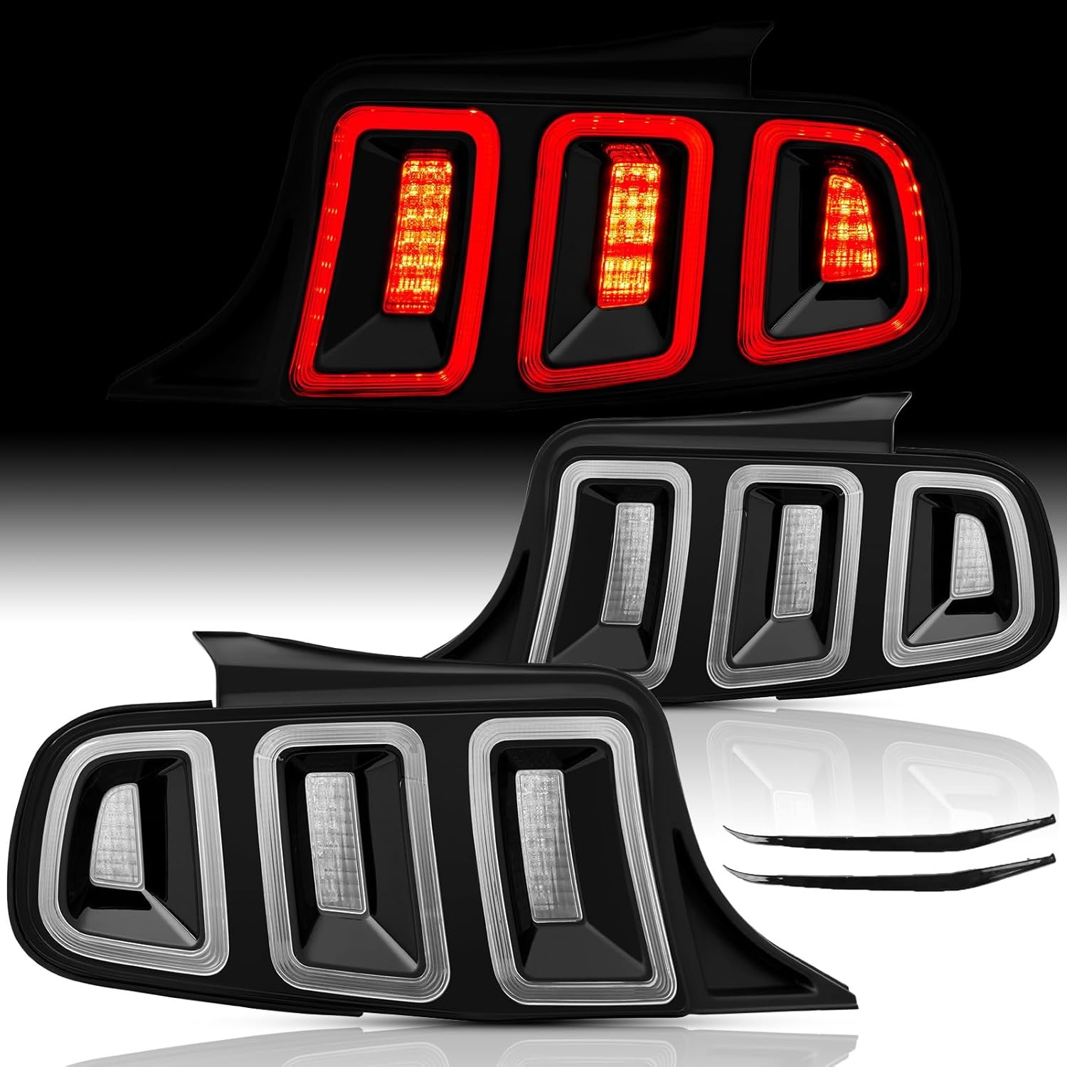 Clear LED Tail lights For 2010-2014 Ford Mustang Euro Style w/Sequential Signals