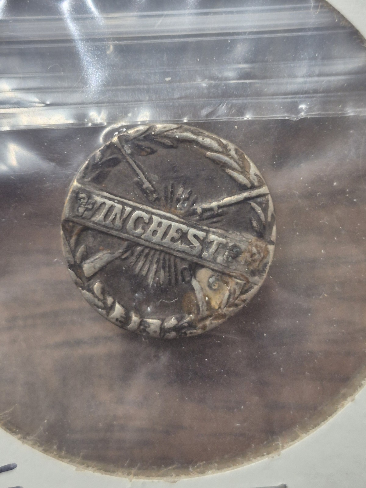 VINTAGE WINCHESTER WESTERN FIREARMS LOGO STERLING SILVER BUTTON *RARE*