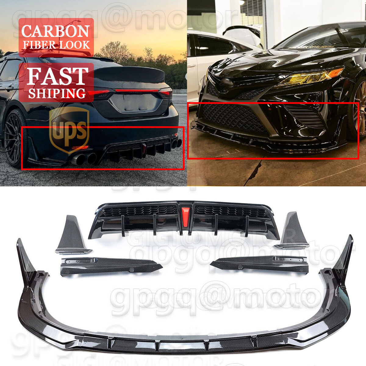 For Camry SE XSE 18-24 Yofer V2 Carbon Winglet Front Lip & Rear Bumper Diffuser