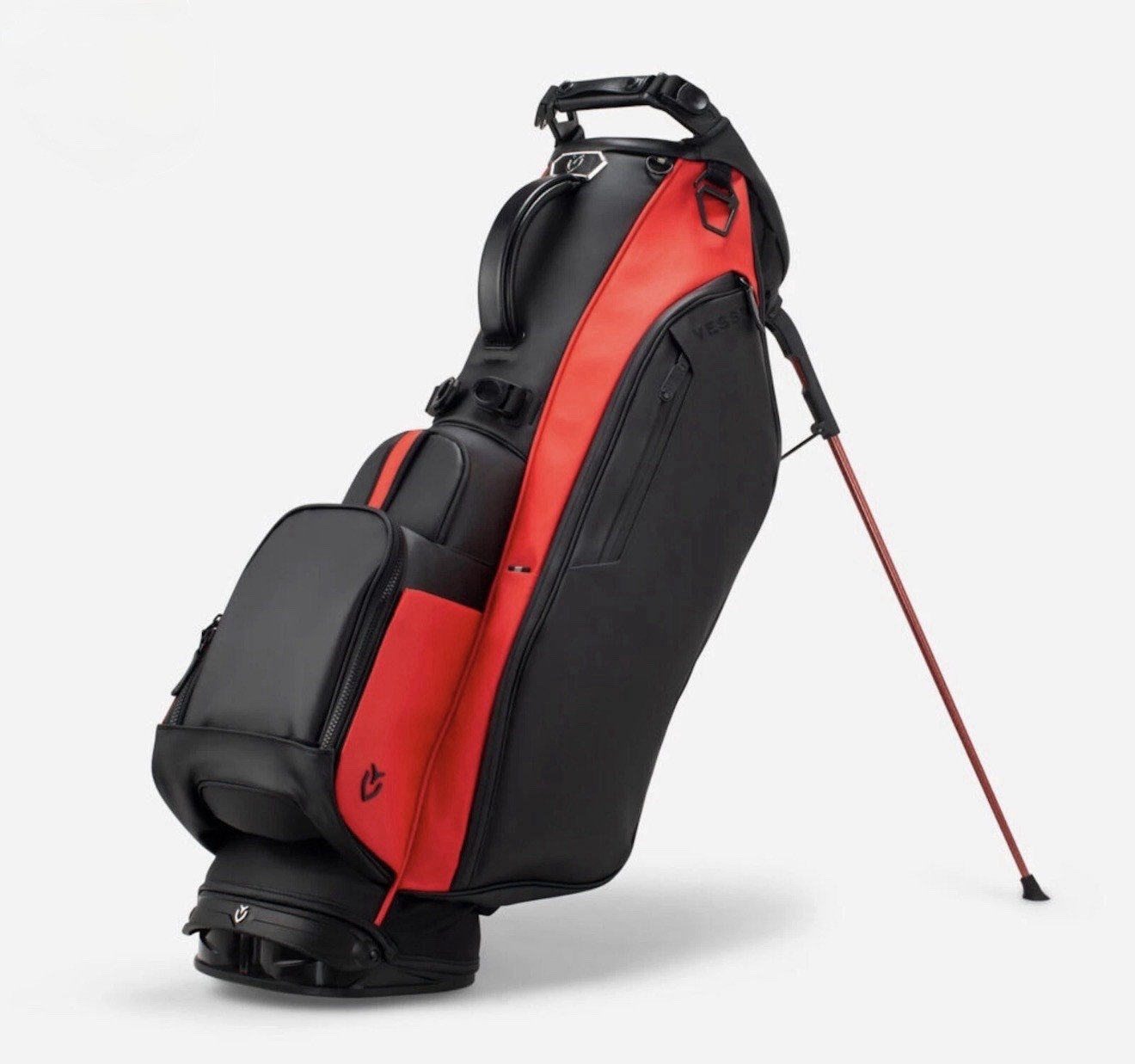 Vessel Player Golf Stand Bag w/ Stand Mechanism, Strap, 6-Way Top Black/Red