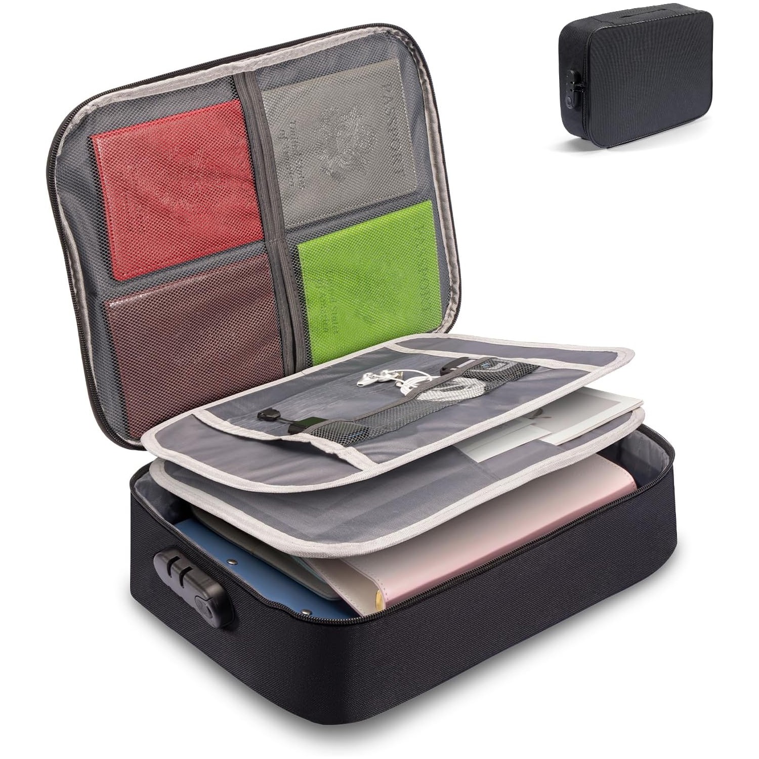 3-Layer Fireproof Document Box with Lock File Storage Box Waterproof Safe Bag US