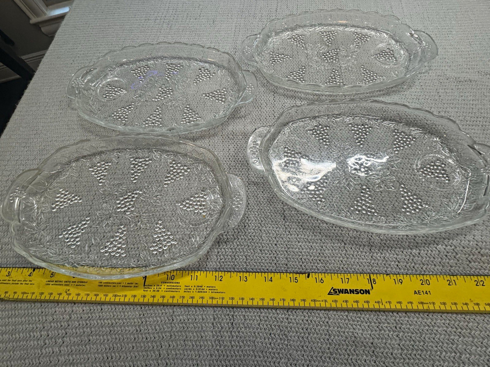 Vintage Anchor Hocking Grape & Leaf Clear Glass Snack Trays – Set of 4 – MCM