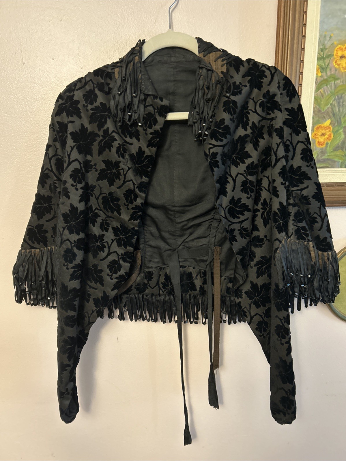 Beaded Antique Victorian Capelet French Black Silk velvet Shoulder Cape Textile Beaded Antique Victorian Capelet French Black Silk velvet Shoulder Cape Textile