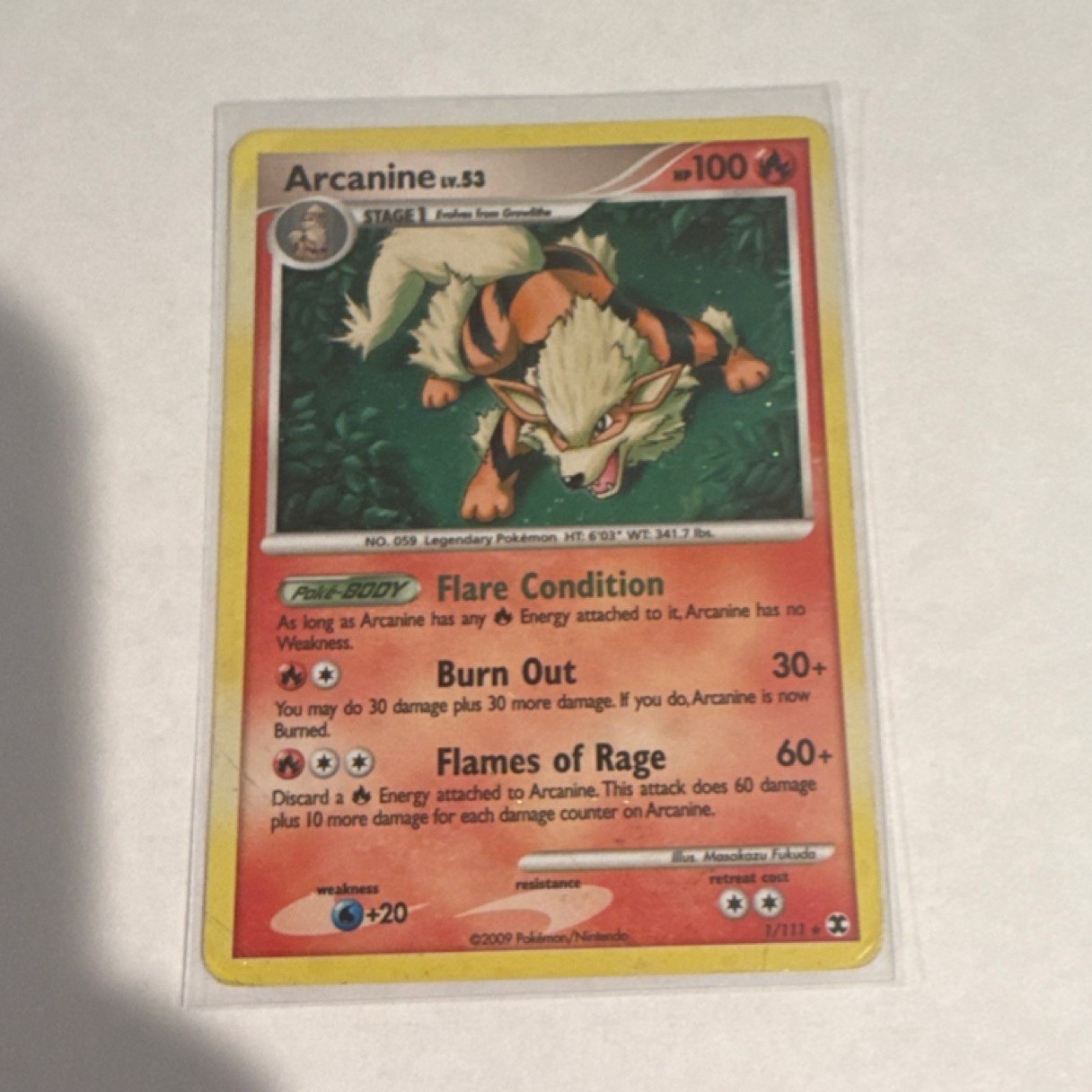 Pokémon Arcanine Holo Rare 1/111 Rising Rivals Stage 1 100HP English Card