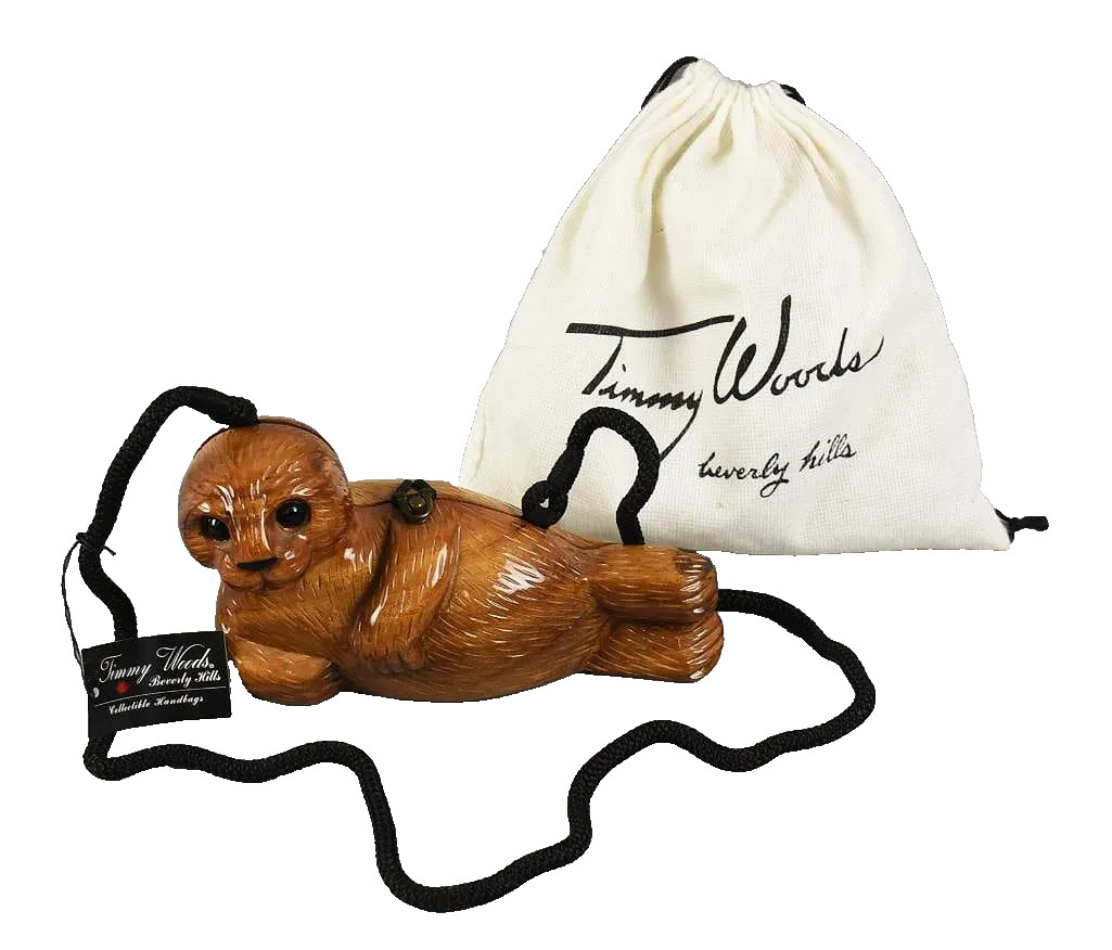 Vintage Timmy Woods Signed Animal Sculpted Wooden Handbag Purse