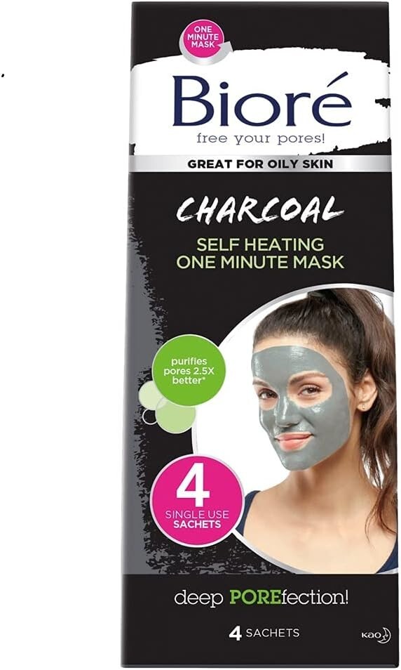 Biore Charcoal Self Heating 1 Minute Wash-Off Mask, 0.25 Fl Oz - 4 Count Biore Charcoal Self Heating 1 Minute Wash-Off Mask, 0.25 Fl Oz - 4 Count